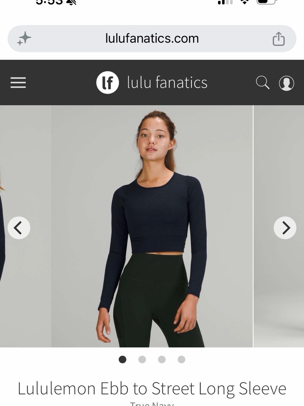 lululemon athletica Long Sleeve Ribbed Crop Top - Navy Blue